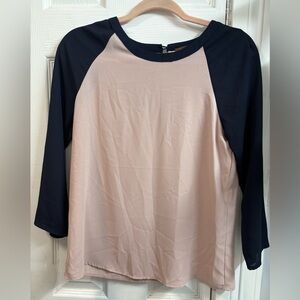 Hive & Honey Blush Front with Black Raglan Sleeves Long-Sleeve Top